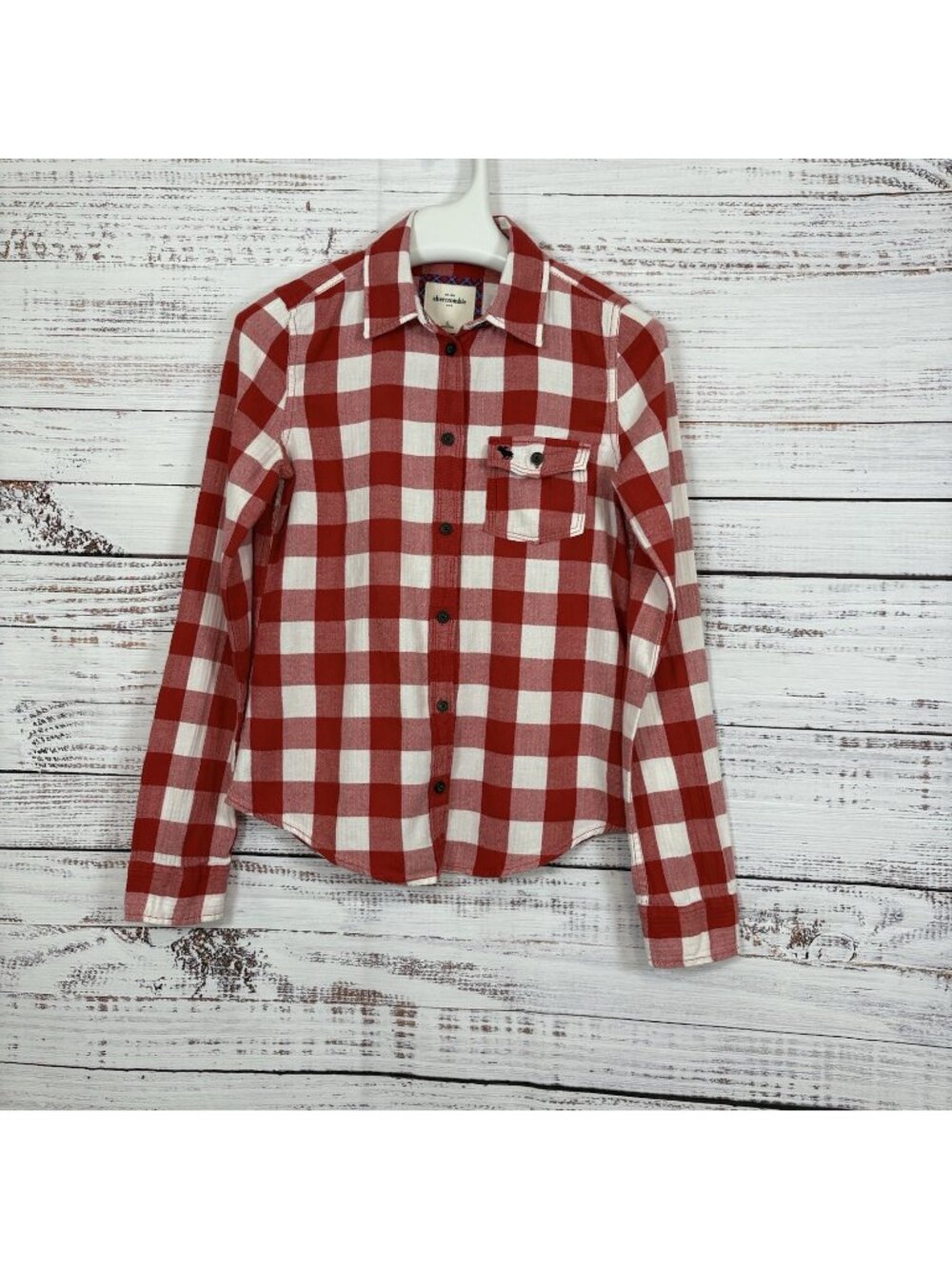 Abercrombie Red Check Button Front Long Sleeve Shirt